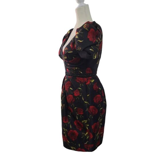 Ieena For MacDougall Mini Cocktail Party Floral Puff Sleeve Black Women Dress 4 - Picture 6 of 8
